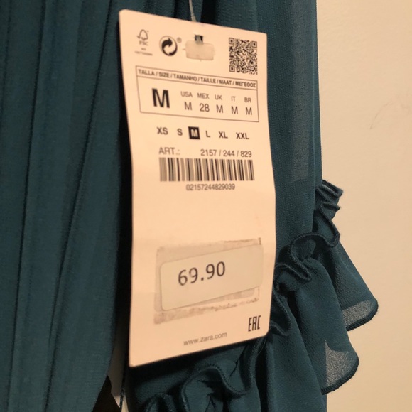 Zara Pleated Wide-Leg Ruffle Jumpsuit Teal Medium - Picture 9 of 10